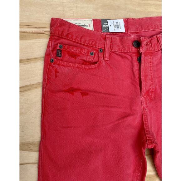 Abercrombie & Fitch Jeans The A&F Skinny Denim Distressed Mens Red Sz. 33X32 New - Picture 2 of 6